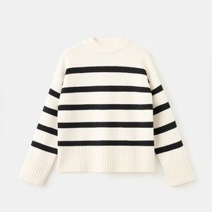 STYLUS Black and Cream Striped Sweater
